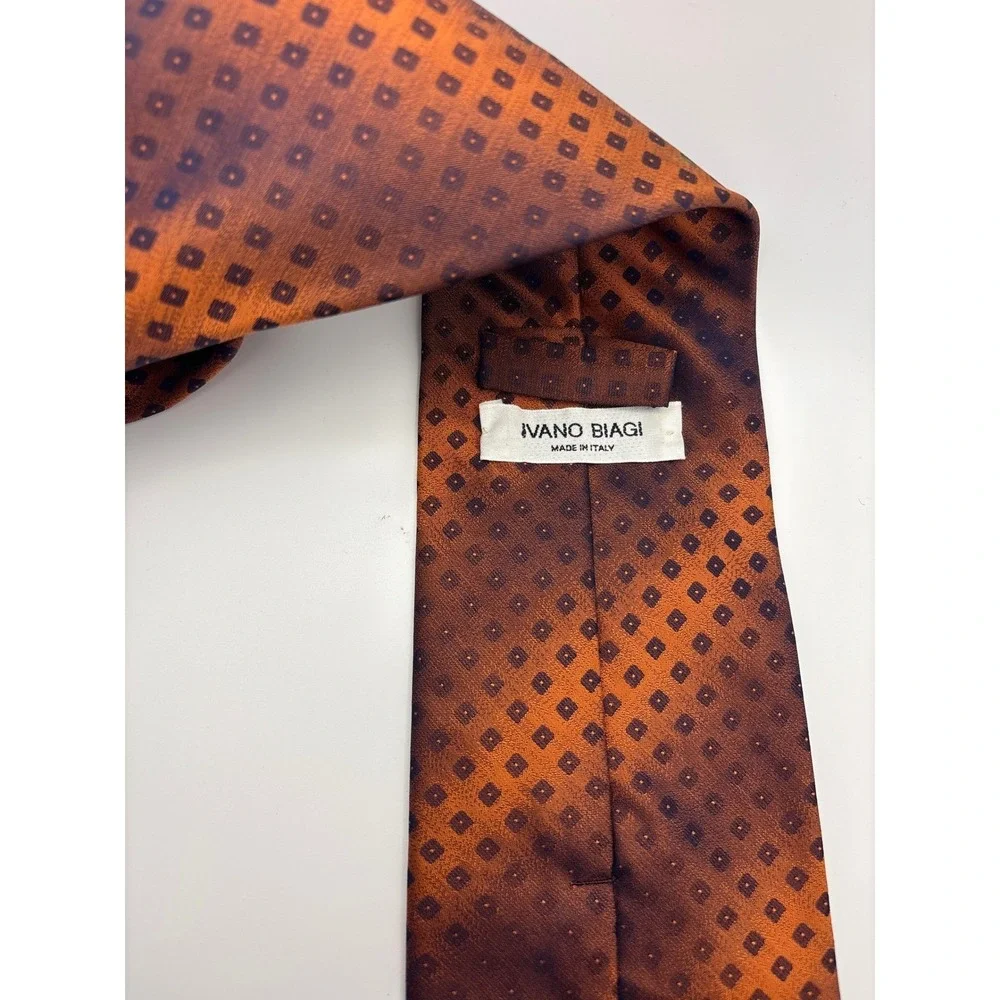 Ivano Biagi Mens Silk Tie Orange Purple Geometric Ombre Made in Italy